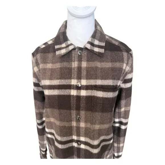 Reiss Cortez Wool Blend Plaid Overshirt Flannel Brown S - Picture 4 of 15